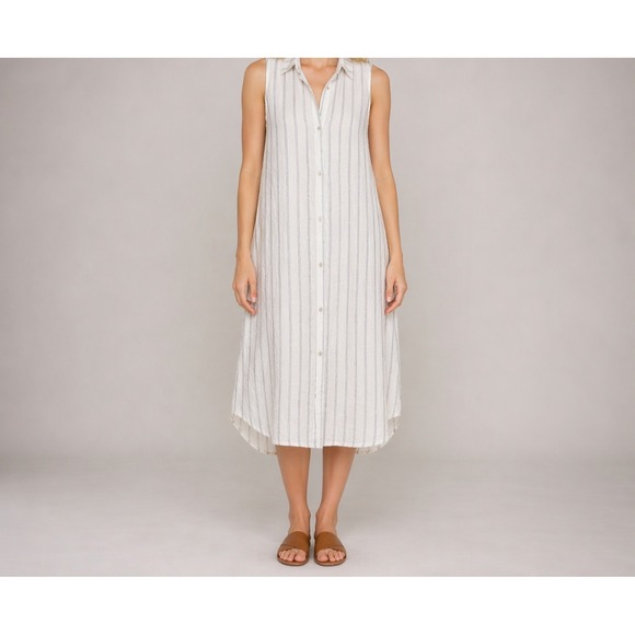 Rosemarine Dresses & Skirts - Rosemarie Italy Linen Shirt Dress Relaxed Striped Sardinia Effortless Size Small